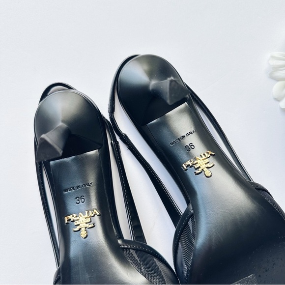 Prada Women’s Mesh Slingback Pump Heels Black Nero Size 6 - Picture 14 of 16